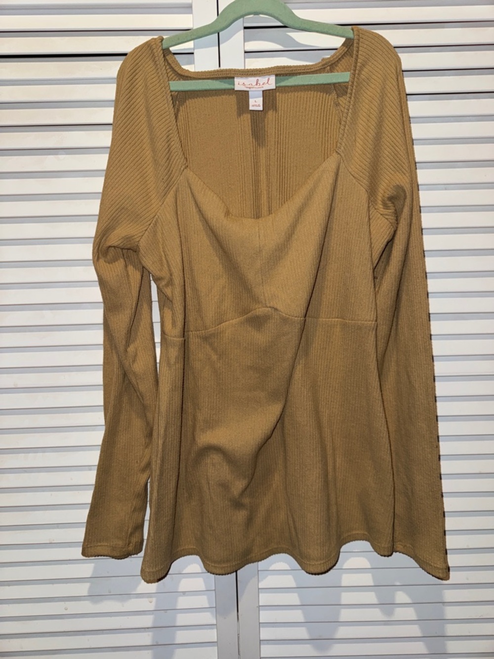 Ingrid & Isabel Mustard Ribbed Long Sleeve Scoop Neck Top